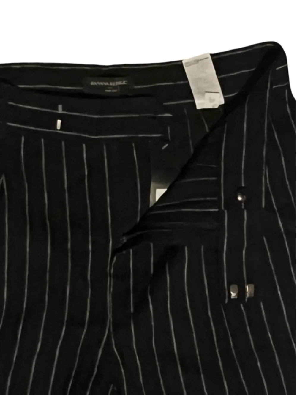 Banana Republic Black White Pinstripe Wide Leg Linen Blend Pants Size 12